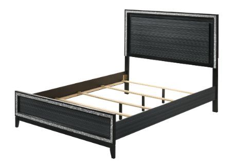 Classic design with touches of modern aspects makes this Haiden Collection ideal for any bedroom. The bed offers a padded headboard with LED light. It also features a glamorous shimmering silver accent trim that adds richness to design. The black finish m