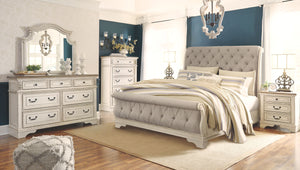 Traditional cottage design. Antiqued two-tone finish featuring chipped white cases with distressed wood finished tops. Tops feature Oak veneers, while the cases are made with engineered wood substrates and Poplar solids. Framed drawer fronts and overlay d