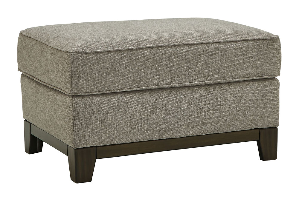 Whether your style is American classic, contemporary or an eclectic mix, this beautifully versatile ottoman is sure to look right at home. Distinctive elements include an exposed base, welt trim and a decadently plush woven upholstery in a rich neutral sh