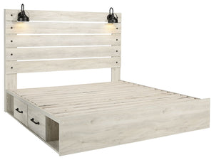 Cambeck - Whitewash - King Panel Bed with Side Storage Drawers