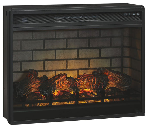 Enjoy the cozy feel of a cracklinâ€™ fireplace without the hassle, maintenance or cleanup. Available as an addition on select TV stands and entertainment centers, this fireplace insert with faux firebrick surround operates with or without infrared heat an