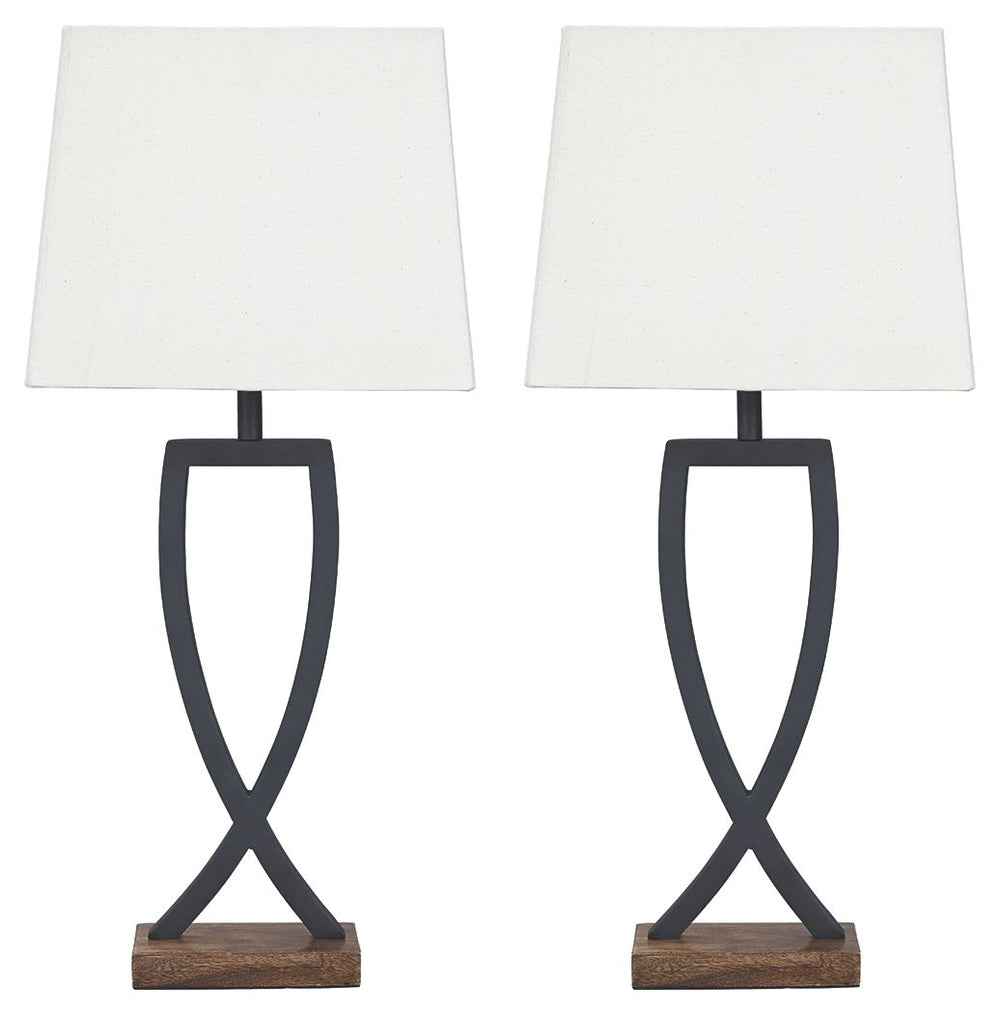 This table lamp is an enticing merge of mixed materials. Textured black finished metal stands poised atop a block of warm brown wood. Open design is right at home among casual decor.<br><br><b>Additional Dimensions</b><br><ul><li>Shade: 0-"</li><li>Cord l