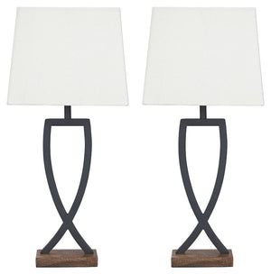 This table lamp is an enticing merge of mixed materials. Textured black finished metal stands poised atop a block of warm brown wood. Open design is right at home among casual decor.<br><br><b>Additional Dimensions</b><br><ul><li>Shade: 0-"</li><li>Cord l