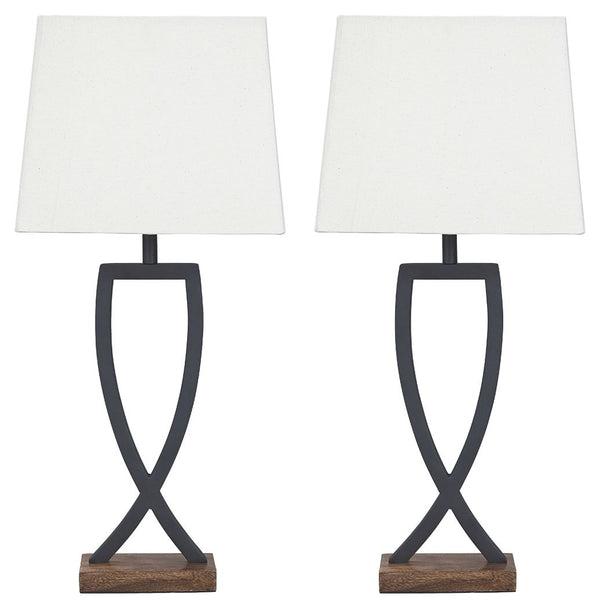 This table lamp is an enticing merge of mixed materials. Textured black finished metal stands poised atop a block of warm brown wood. Open design is right at home among casual decor.<br><br><b>Additional Dimensions</b><br><ul><li>Shade: 0-"</li><li>Cord l