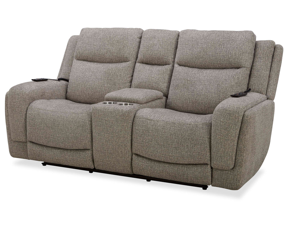 Penfield offers a remote control for a zero-gravity recline, power headrest, lumbar support, and heat and massage features for added relaxation. Made from durable and soft 100% polyester fabric, the Penfield has stylish two-tiered track arms.The loveseat 