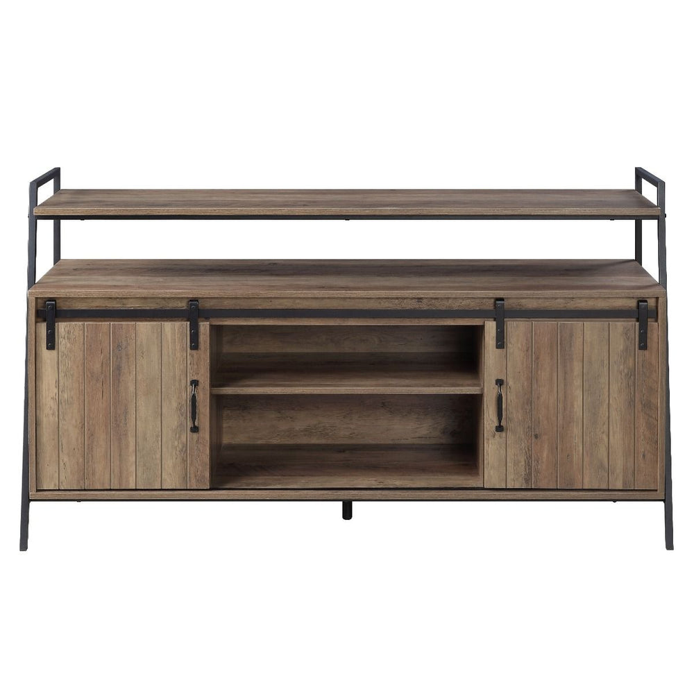 Metal Frame, Storage: Sliding Barn Door, Max TV Size Recommanded: 58-"<br/><br/><b>Product Features</b><ul><li>Metal Frameâ€§ Storage: Sliding Barn Doorâ€§Max TV Size Recommanded: 58-"</li><li>Case: 1Pc/1Ctn</li><li>Finish: Rustic Oak & Black Finish</li><