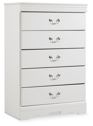 This chest of drawer-'s crisp cottage white gives traditional Louis Philippe profiling a delightful style awakening. The look is timeless. The feel? Right at home. Five smooth-gliding drawers with antiqued bail pulls beautifully accommodate.<br><br><b>Add