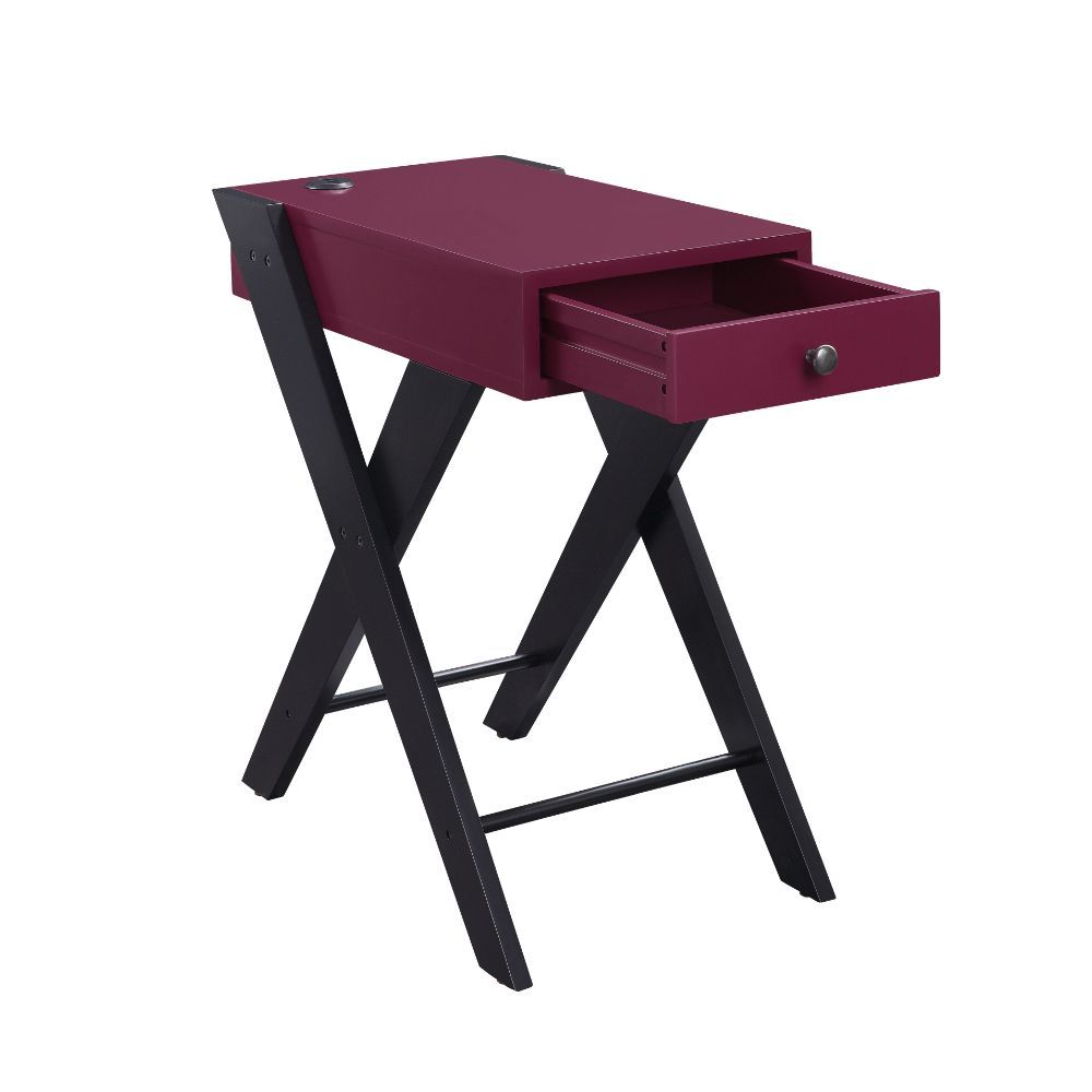 Lending a glint of glamour to your space with this Fierce side table. Available in burgundy and white finish, this piece features a wooden top with a USB power dock and X-shape side legs. While a pullout drawer offers plenty of storage for small accessori