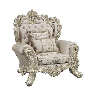 Bring a touch of divine royalty into your living space with the Danae sofa. Beautifully designed with over-the-top crown and floral moldings to reflect the inner royal in you. Classic features such as a tufted backrest help enhance the piece. The sturdy w