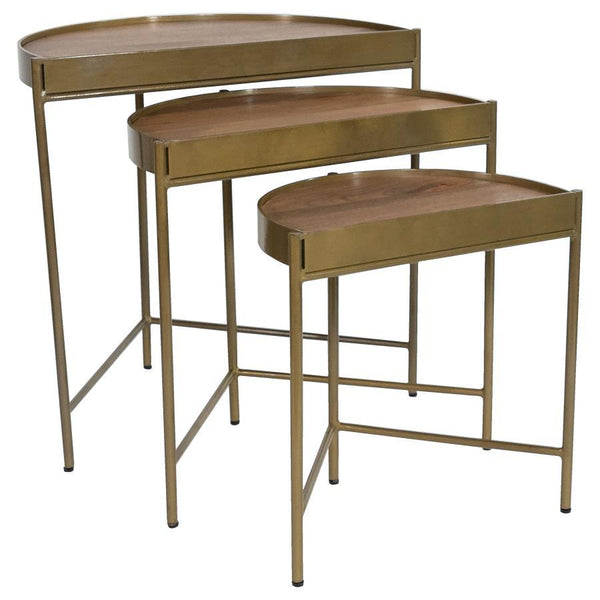 A classic example of yesteryear dÃ©cor flaunts a retro aesthetic and a charming addition to casual living spaces. A clever configuration fits three separate pieces into this three-piece nesting table youâ€™ll want to bring home. Convenience and aesthetics