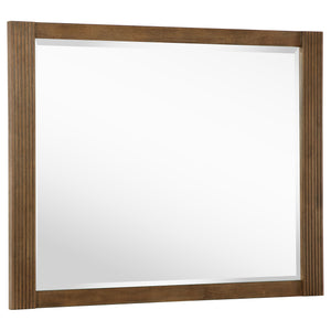 Offer a tailored touch to your bedroom with a modern framed dresser mirror. It mounts directly to the back of the dresser, offering reflectivity and lightness to surrounding decor. The mirror frame boasts a cool ash brown wood finish and features vertical