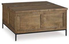 Made for the everyday, this coffee table is a sleek complement to your casual contemporary living room. Youâ€™ll love the refined-yet-relaxed vibe of its contrasting medium brown finish and matte black legs. Store throw blankets and more under the spaciou
