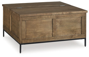 Made for the everyday, this coffee table is a sleek complement to your casual contemporary living room. Youâ€™ll love the refined-yet-relaxed vibe of its contrasting medium brown finish and matte black legs. Store throw blankets and more under the spaciou
