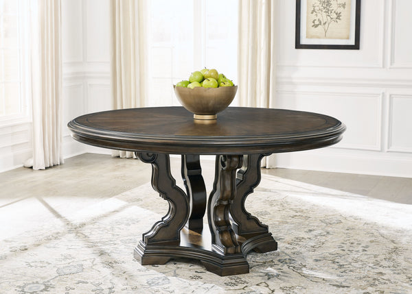  this dining table is nothing short of stunning. Traditional in every senseâ€”yet with a touch of modern classâ€”this table serves up style in a grand way. The look is timeless. Th