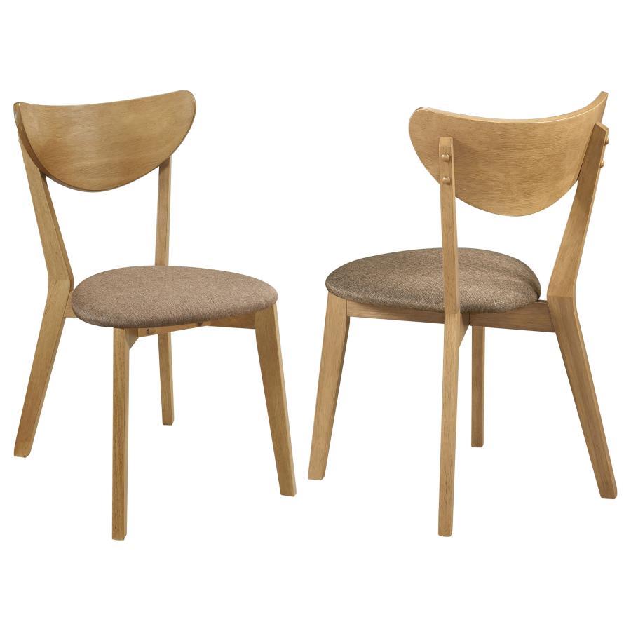 Choose the versatile design rooted in mid-century modern motifs and a breezy island vibe in your casual kitchen or compact dining space. This set of two dining side chairs is built of Asian hardwood and various wood products with a light walnut finish. A 