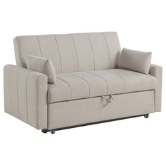 This modern sleeper sofa combines both style and function, featuring luxurious boucle fabric upholstery for a textured, inviting feel. Perfect for small spaces or multi-purpose rooms, the sofa showcases clean lines and vertical channel tufting, adding a c