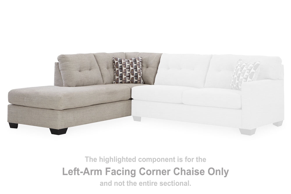 This left-arm facing corner chaise is made with polyester upholstery. Pairs with other items in the series to make a sectional.<br><br><b>Additional Dimensions</b><br><ul><li>Arm height: 25-"</li><li>Seat depth: 74-"</li><li>Seat height: 20-"</li><li>Top 