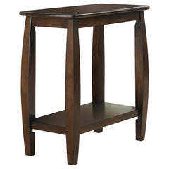 Elevate your living space with this stylish chairside table, designed to blend elegance with practicality. Crafted from solid poplar and basswood, this table is enhanced by engineered wood and a birch veneer for added durability. The rich cappuccino finis
