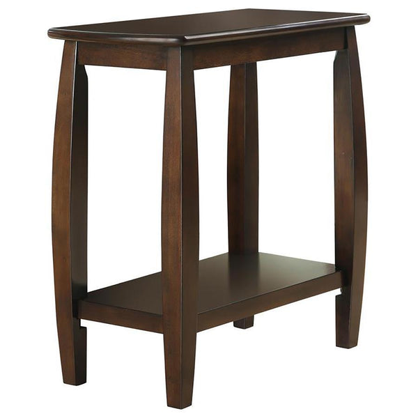 Elevate your living space with this stylish chairside table, designed to blend elegance with practicality. Crafted from solid poplar and basswood, this table is enhanced by engineered wood and a birch veneer for added durability. The rich cappuccino finis