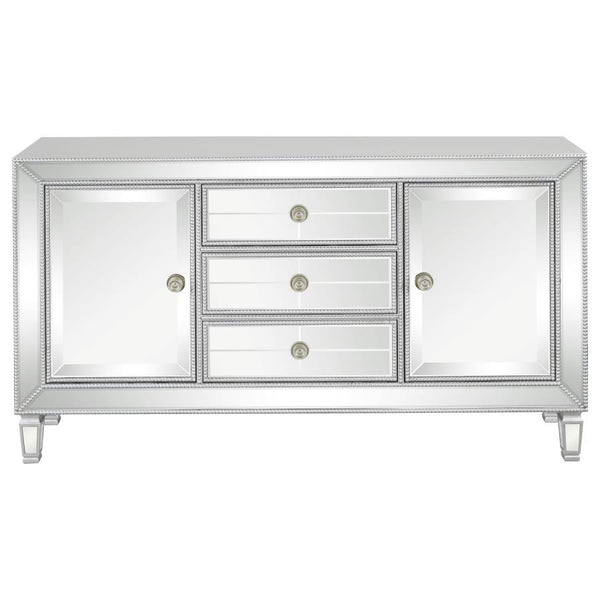  it offers ample concealed storage without sacrificing style. Tapered