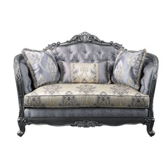 Ariadne - Loveseat w/3 Pillows - Fabric & Platinum - 65-"<br/><br/><b>Product Features</b><ul><li>Exclusive Design</li><li>Pillows Included</li><li>Material: Fabric</li><li>Tight Back & Loose Seat Cushion</li><li>Construction: Full Foam Seat, Wooden Inner