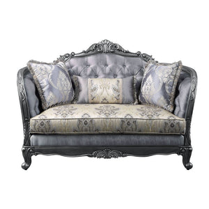 Ariadne - Loveseat w/3 Pillows - Fabric & Platinum - 65-"<br/><br/><b>Product Features</b><ul><li>Exclusive Design</li><li>Pillows Included</li><li>Material: Fabric</li><li>Tight Back & Loose Seat Cushion</li><li>Construction: Full Foam Seat, Wooden Inner
