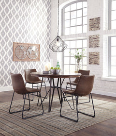 Mid-century inspired design using Mindi veneers, engineered board and hardwood solids. Table tops are made with Mindi veneer with a casual warm brown finish paired with metal base in a brushed dark bronze color finish that has a warm color quality. Angled