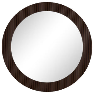 Offer artisan or industrial flair in any space with the textural flair of this round wall mirror. It-'s a modern design that features flat glass for easy reflectivity in any space. The round profile is accentuated with a MDF frame with fluting that create
