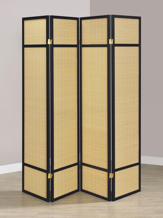 Enhance your space with this four-panel privacy screen, designed to offer both style and functionality. The FSC-certified solid pine wood frame ensures an eco-friendly choice, while the bamboo panels bring a natural, textured look to any room. Perfect sho