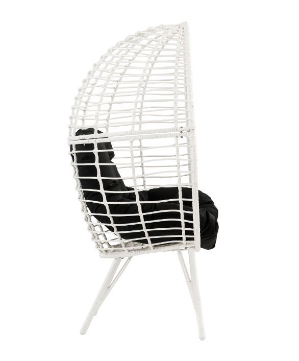  the teardrop patio chair provides an ideal place for relaxing your mind and body. The chair frame is made of white wicker that exudes a light and airy feel