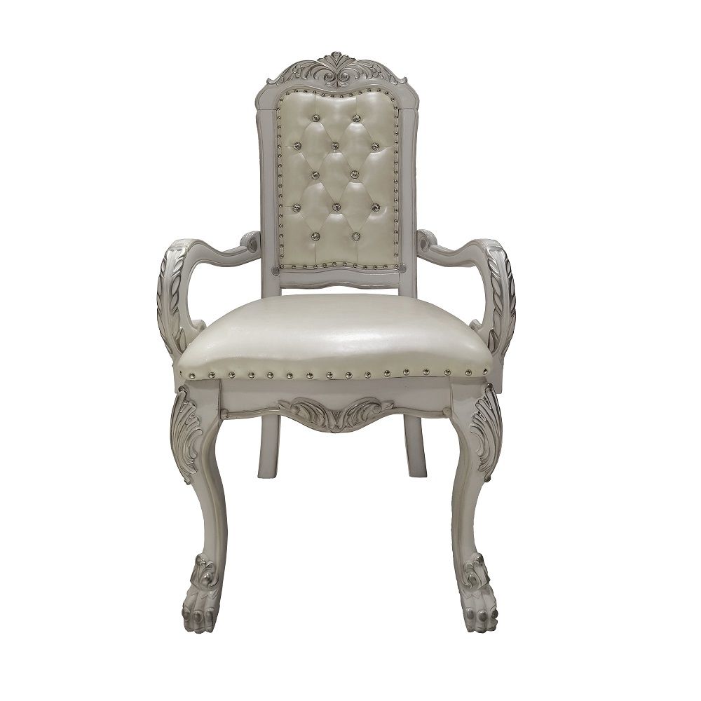 Dresden - Arm Chair (Set of 2) - PU & Bone White Finish<br/><br/><b>Product Features</b><ul><li>Padded Seat & BackButton Tufted Back</li></ul><br/>