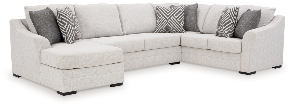 Refined design, reimagined to fit your busy lifestyle. This sectional with chaise impresses in high-traffic areas with its neutral hue and contemporary character. Stressed about upkeep with kids and pets in the house? You wonâ€™t need to sweat spills and 