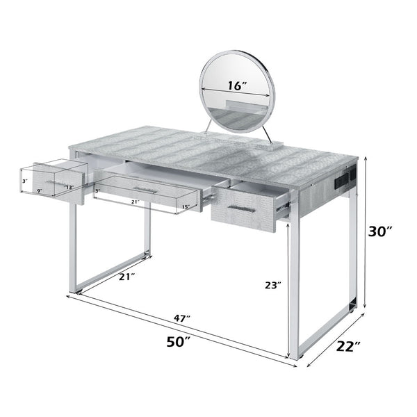 Myles - Vanity Desk - Antique White & Chrome Finish