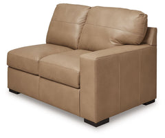 This right-arm facing loveseat is made with a combination of 100% top grain leather and faux leather upholstery. Pairs with other items in the series to make a sectional.<br><br><b>Additional Dimensions</b><br><ul><li>Arm height: 26-"</li><li>Seat depth: 