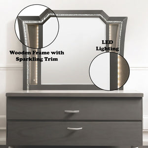  the mirror is accented with LED light and a crystal-like sparkling trim. Its crystal-like trimming creates dazzling g