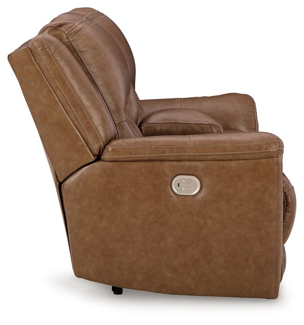 Trasimeno - Caramel - Power Reclining Loveseat with Console /Adj Hdrst