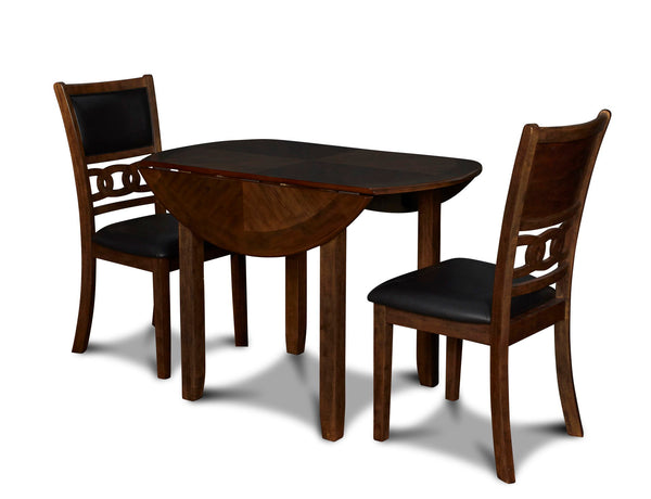 The small space friendly Gia Drop Leaf Dining Table and Chair Set has two 8" drop down leaves that transform this dining table from a 42" round dining set to 24" wide, fitting into compact spaces with ease. The dining table and chair legs are crafted of s