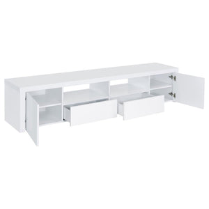  the TV stand offers various storage spaces to keep media and gaming components and accessories tidy and organized. A 