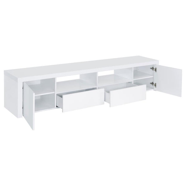  the TV stand offers various storage spaces to keep media and gaming components and accessories tidy and organized. A 