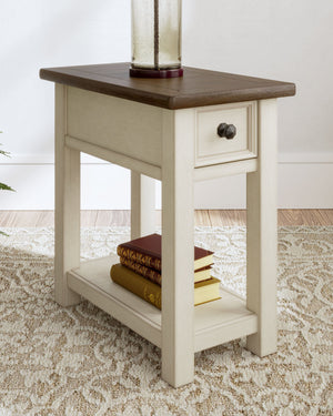  youâ€™ll find this chairside end table dressed to impress. Its two-tone finish pairs weathered oak with antique white for that much more quaint character. Charming elements include a p