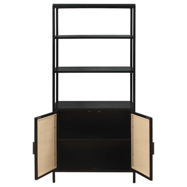 Amherst - 3-Shelf Radio Weave Cane Metal Accent Cabinet - Black