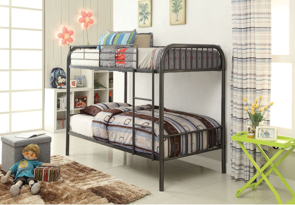 With a clean industrial style, the Bristol collection gives kids a cozy place to sleep. This twin-over-twin bunk bed offers a convertible design that allows transforming the stacked bed into two single beds and features superior quality metal for durabili