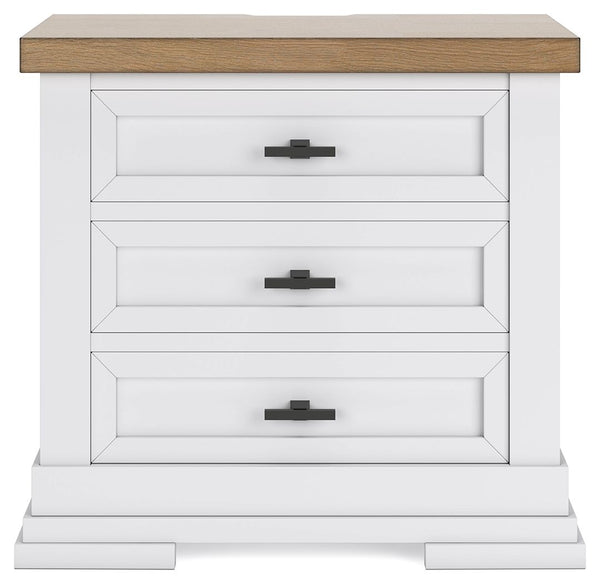 Ashbryn - White / Natural - Three Drawer Night Stand