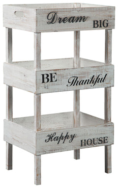 Whether your design sensibility is country cottage or modern farmhouse, this wood storage shelf is a trÃ¨s chic choice for the kitchen and beyond. A gently distressed finish gives the tray-style shelf that sense of yesteryear simplicity we all crave.<br><
