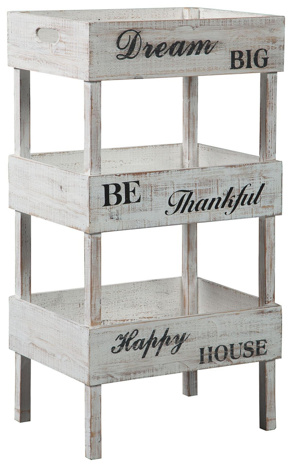 Whether your design sensibility is country cottage or modern farmhouse, this wood storage shelf is a trÃ¨s chic choice for the kitchen and beyond. A gently distressed finish gives the tray-style shelf that sense of yesteryear simplicity we all crave.<br><
