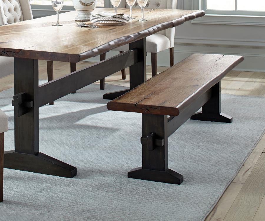 Save space and add style at the same time. This dining bench is perfect for a rustic or relaxed dining table. Sporting a backless, armless silhouette, the bench tucks away underneath the table, conserving precious space when needed. Its wood seat shows of