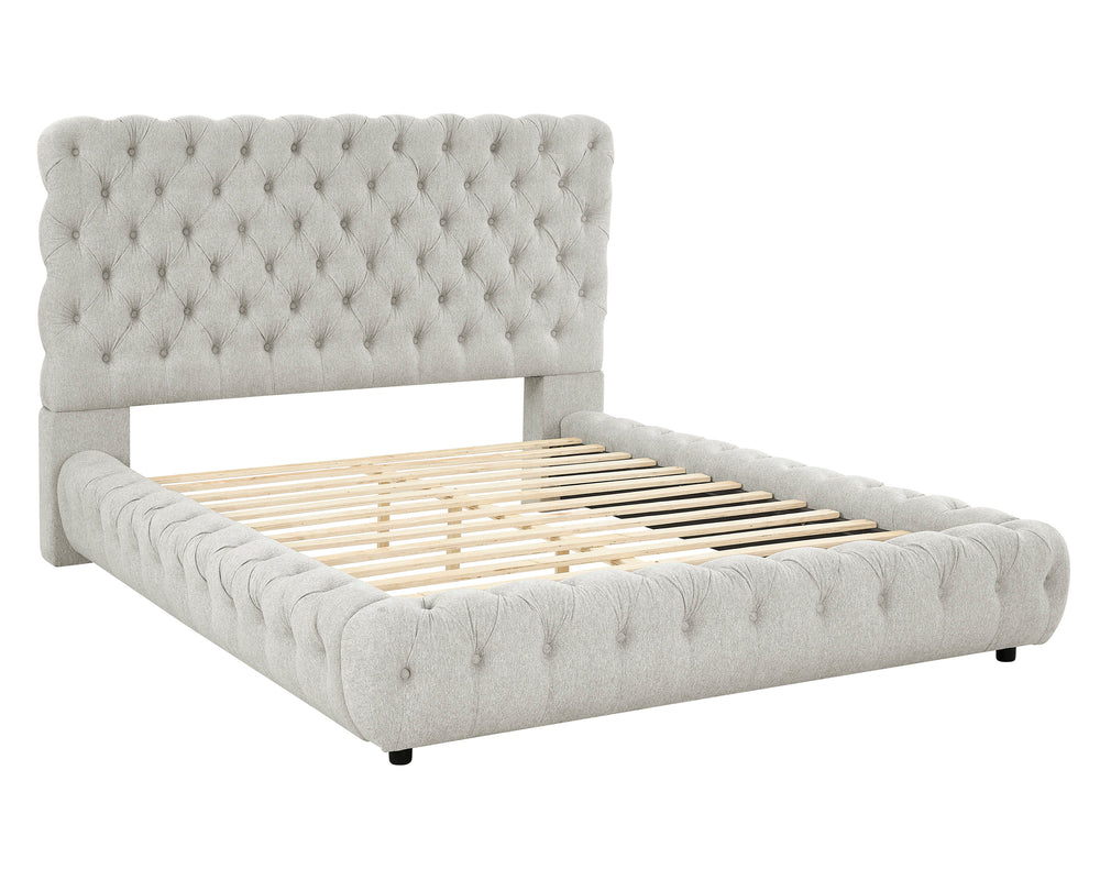 Experience the pinnacle of opulence and refined comfort with this luxurious bed frame, exquisitely designed for those who covet the finer things in life. From its majestic headboard to its plush footboard, every inch of this piece whispers elegance, promi