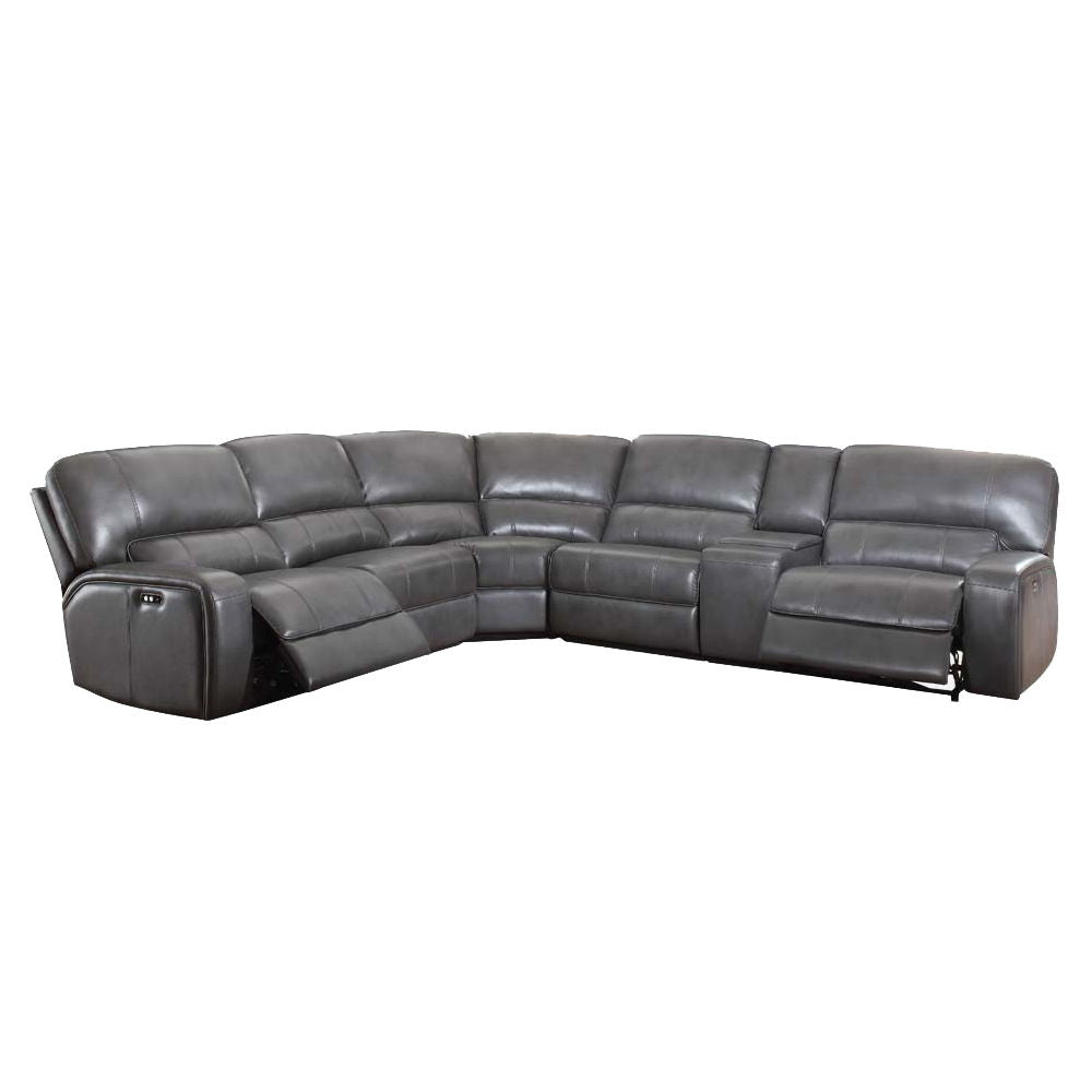 KD, Sectional (Power Motion & 2 USB Charging Docks) -"L-" Shape (Reversible Console & Armless Chairs) Includes: 2 Reclining Seats (Power Motion LAF/RAF), 3 Stationary Seats (2 Armless Chairs, Curved Wedge), Console with Storage & Cup-Holder (Safety Hinge)