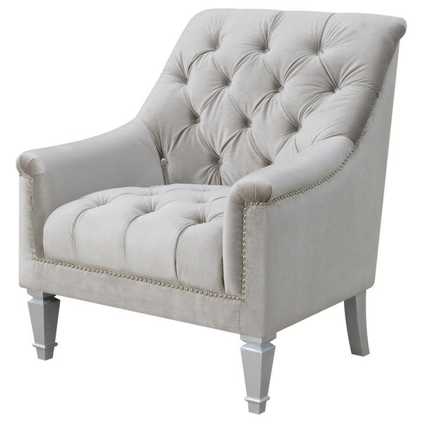 Avonlea - Velvet Upholstered Sloped Arm Chair - Pearl Silver