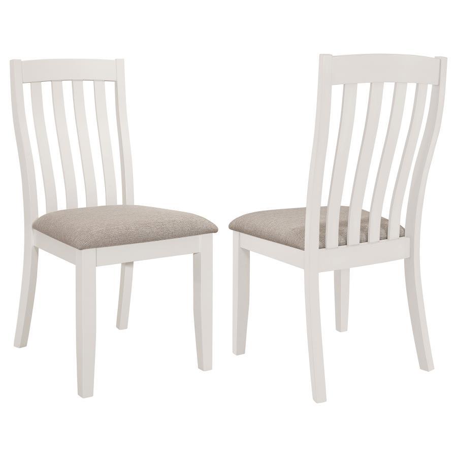 Choose a casual dining side chair that offers both appealing style and versatility. The crisp design works in myriad design motifs, offering inviting warmth and excellent comfort for family and friends. Its slatted back has a gentle curvature, adding both
